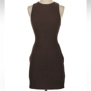 Babaton Sleeveless Ribbed Mini Dress in Chocolate Brown